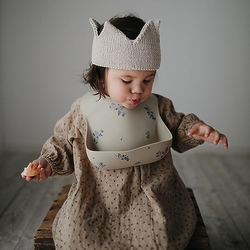Image of mushie Silicone Baby Bib | Adjustable Fit Waterproof Bibs (Lilac Flowers)