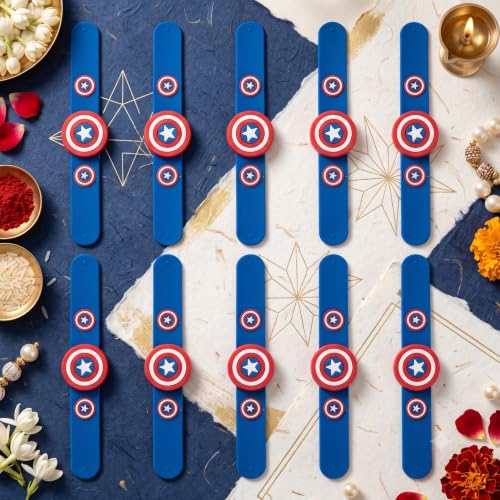 Image of Marvel Captain America Slap Band Rakhi and Friendship Band Pack of 10 | Return Gift for Boys | Raksha Bandhan and Birthday Party Favour