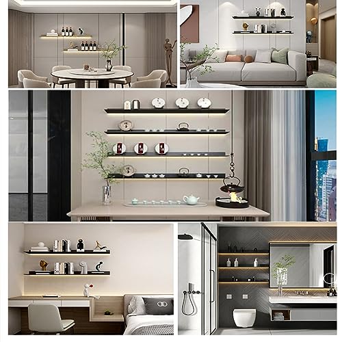 Étagère flottante murale noire lumineuse 80x20 avec LED intégrées