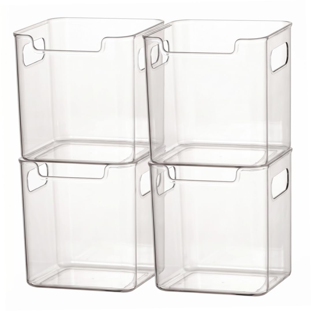 Neptuiby Fridge organizers, Clear Freezer Storage Bins for Side Door Food-Contact Plastic Containers for Pantry, Cabinets, Shelves, Drawer (3.7x4.7x4.7 Inch).