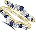 Purvika Jewels 2CT Round Cut Blue Sapphire & Diamond Double Row Engagement Wedding Wrap Enhancer Ring, 14K Yellow Gold Finish, 925 Sterling Silver (white, 4)