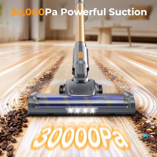 Image of Cordless Vacuum Cleaner, 30Kpa Vacuum Cleaners for Home, Stick Vacuum with LED Display, 2 Roller Brushes for Anti-Tangle & Hard Floor, 6 in 1 Lightweight Vacuum for Hard Floors Carpet Pet Hair