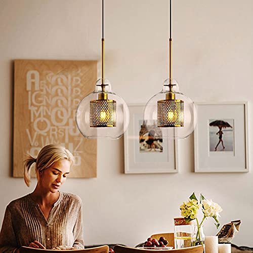 Lustre suspension LED anti-éblouissement en maille de fer et verre pour éclairer votre table