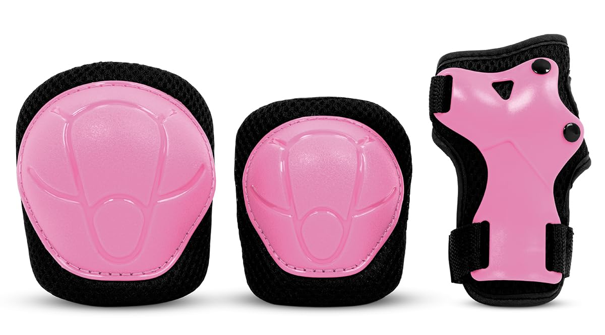 SFR Essentials Youth Triple Pad Set - Pink Medium - Certified Knee, Elbow, and Wrist Protection Perfect for Young Riders, Great for Skateboarding, Scootering, Roller Skating, and more
