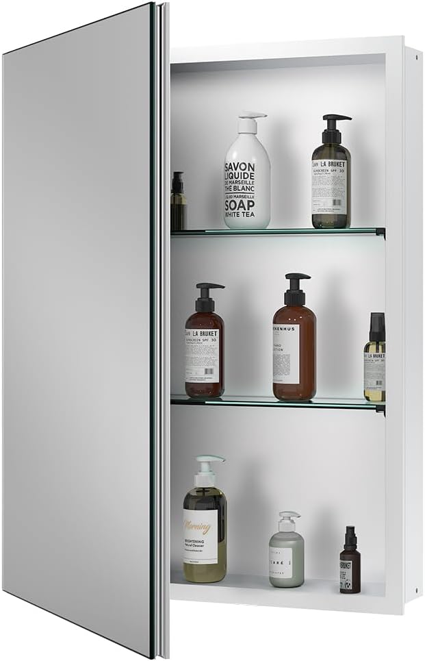 Quavikey Medicine Cabinet with Mirror, Aluminum Surface Mount or Recessed Bathroom Mirror Medicine Cabinet 20x26 Inch, Silver