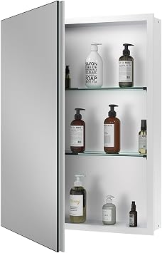 Quavikey 20"x26" Medicine Cabinet with Mirror, Recessed or Surface, Silver