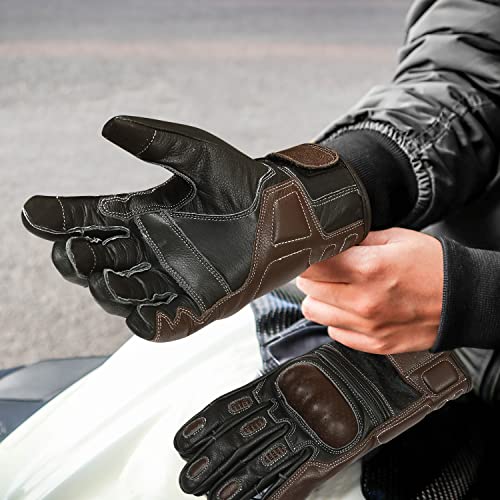 J.a.g. Jag Motorcycle Gloves, Brown Leather Perforated Motorcycle Gloves For Men With Knuckle Protection, Touchscreen Motorbike Gloves (Brown, X-Small) #TOP7