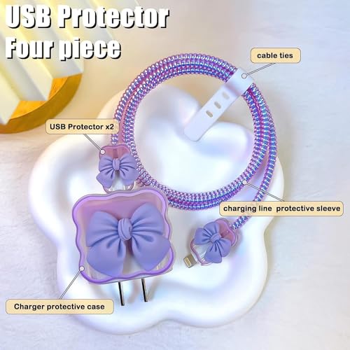 Image of EDNITA Charger Cable Protector with 3D Cute Pattern for iPhone Charger only 18W & 20W | Data Line Wire Saver Charging Cable Charger Protective Cable Full Protection Set of - 1 (Purple Heart)
