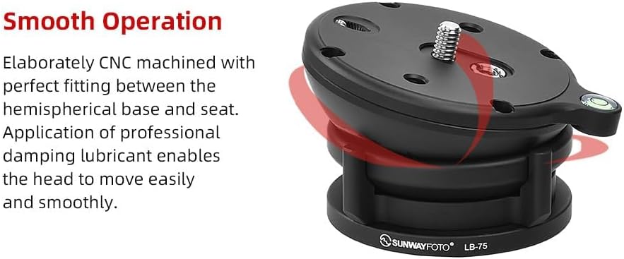 Sunwayfoto Black LB-75 75mm Low Profile Leveling Base for Tripod w Butterfly Lock Collar +/-15° Tilt