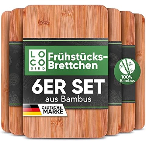 Loco Bird 6er Set Frühstücksbrettchen aus Bambus Holz Cover