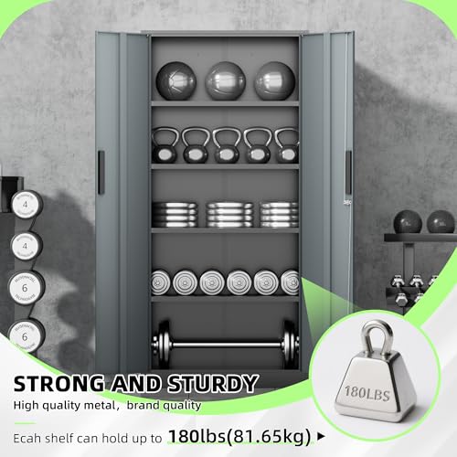 Image of INTERGREAT Metal Storage Cabinet, 72 inch Locking Steel Cabinets with 2 Door and 4 Adjustable Shelves, Tall Metal Cabinet for Home Office, Garage, Warehouse,(Black+Grey)