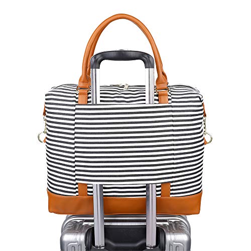 Ulgoo Travel Tote Bag Carry On Shoulder Bag Overnight Duffel in Trolley Handle (Black Striped)