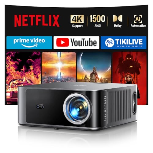TOPTRO X9 4K Smart Projector, 1500 ANSI High Brightness, Built-in Netflix Officially, 2 * 18W Surroun Dolby Audio, ARC, FHD 1080P HDR10, Auto Focus, Keystone, WiFi 6 Bluetooth Home Cinema Projector