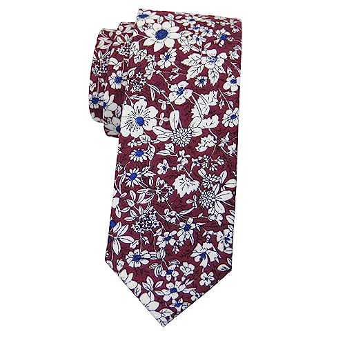 Image of Mantieqingway Men's Skinny Tie, Cotton Floral Ties for Men Wedding Necktie for Groom, Groomsmen, Missions, Dances