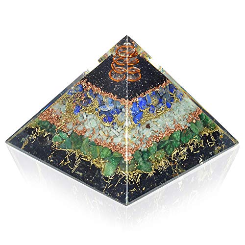 New Orgone Pyramid for Healing Heart | Black Tourmaline | Lapis Lazuli | Amazonite | Green Jade Orgonite Pyramid for EMF Protection - Crystal Chakra Stone Pyramid
