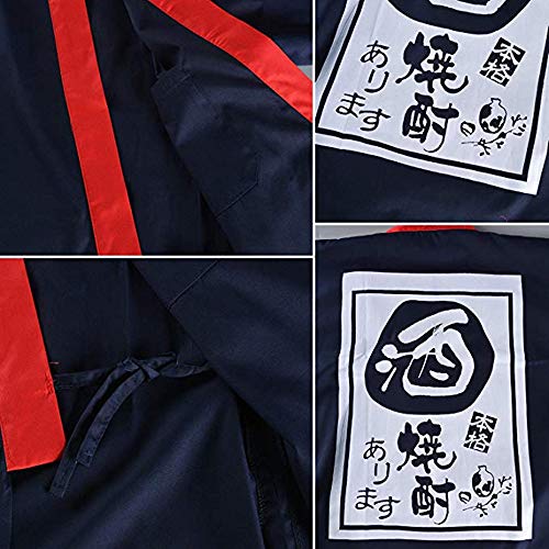 LIUHUAF Sushi Chef Coat Uniforms Kimono Short Sleeve Unisex Coat (Navy Blue, Medium) - Thumbnail 4