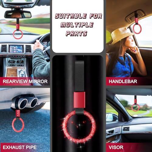 Image of Fabbay Bling Car Accessories Bling Round Handle Ring Car Accessory for Women Hand Strap Drift Charm Rear Bumper Warning Ring Decor for Auto Bus Interior Exterior Decoration(Red, Round Style)