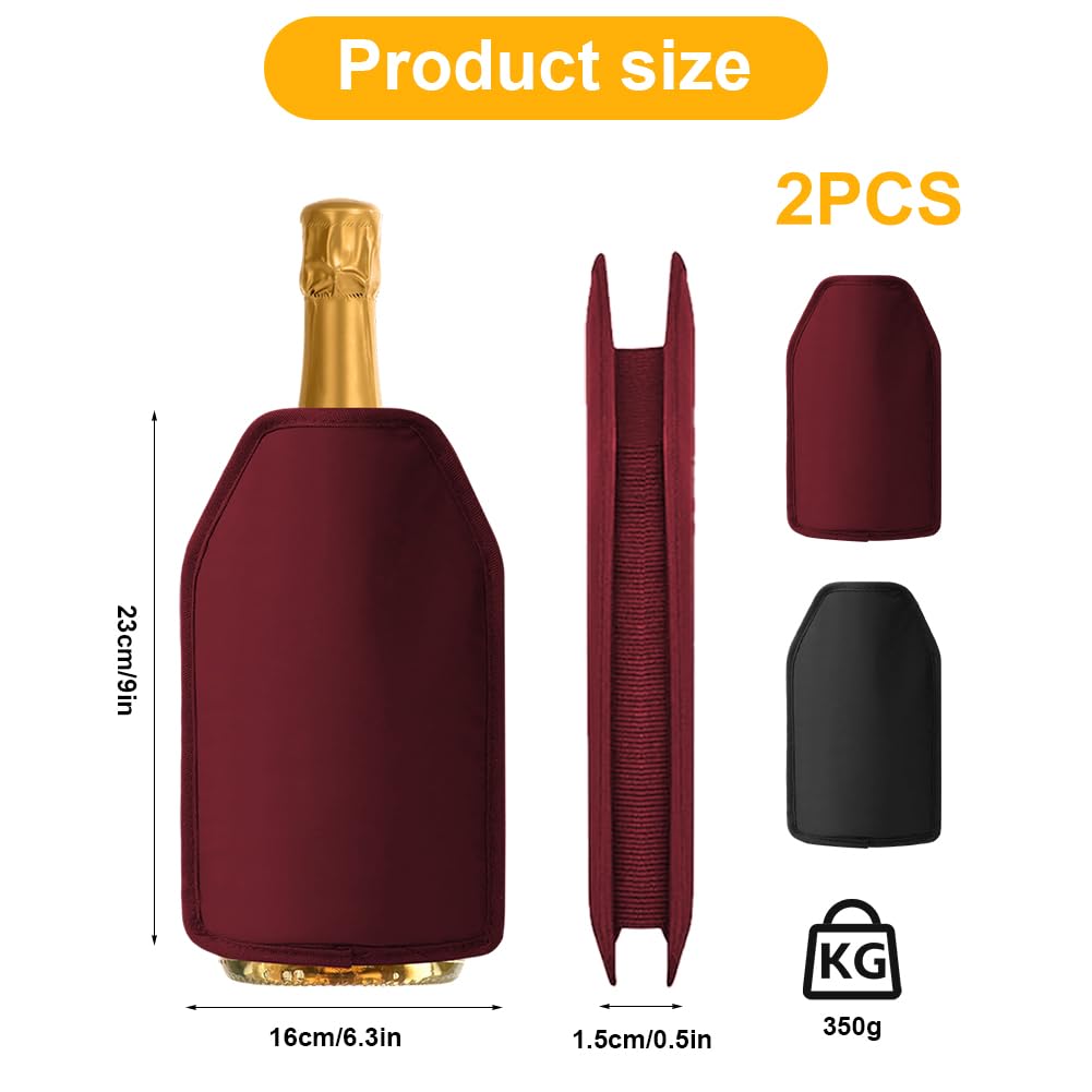Manicotto refrigerante per vino, 2 pezzi, raffreddamento extra lungo, in nylon idrorepellente, per vino, champagne, casa, gastronomia, esterno (nero + rosso)
