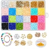ISOI Abalorios para Hacer Pulseras DIY, Kit para Hacer Pulseras Collar Pendientes, Coloridas Cuentas Arcilla(Con Caja de Almacenamiento de 24 Celosías, Cuerda Elástica 10m)
