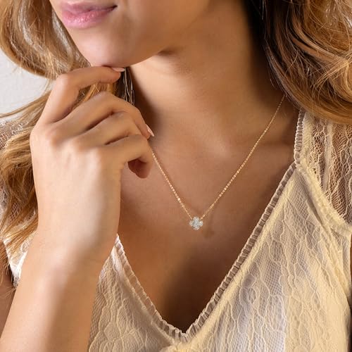 Gold Necklace for Women 14K Gold Plated Simple Chain Cubic Zirconia Pendant Necklace Cute Rhinestone Solitaire Necklace Dainty Gold Jewelry for Women3