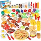 Shimfun 130pc Play Food Set for Kids & Toddlers Kitchen Toy Playset. Pretend Play Fake Toy Food, Play Kitchen Accessories Food Toys, Detail for Fun & Education Kitchen Toys. Best Gift Choice