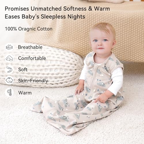 Image of Baby Sleep Sack 12-18 Months 0.5 Tog Wearable Blanket Baby, 3 Pack 100% Cotton Lightweight Sleeping Sack with 2-Way Zipper for Infant Toddler Apricot White Sun Clouds