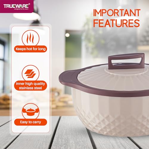 Image of Trueware Eternity Inner Steel Insulated 2500 ML Thermoware Casserole | BPA Free | Odour Proof | Food Grade | Easy to Carry | Serving | Curd Maker | Hot Pot (Brown)