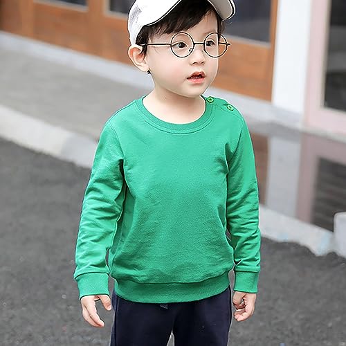Generic Kids Solid Color Sweatshirt toddler Boys Girls Long Sleeve Crewneck Pullover Relaxed Fit Fall (Green, 6-12 Months)2