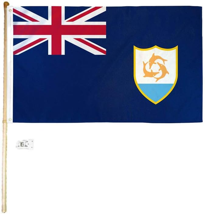 3x5 3'x5' Anguilla Polyester Flag with 5' (Foot) Flag Pole Kit with Wall Mount Bracket & Screws (Imported)
