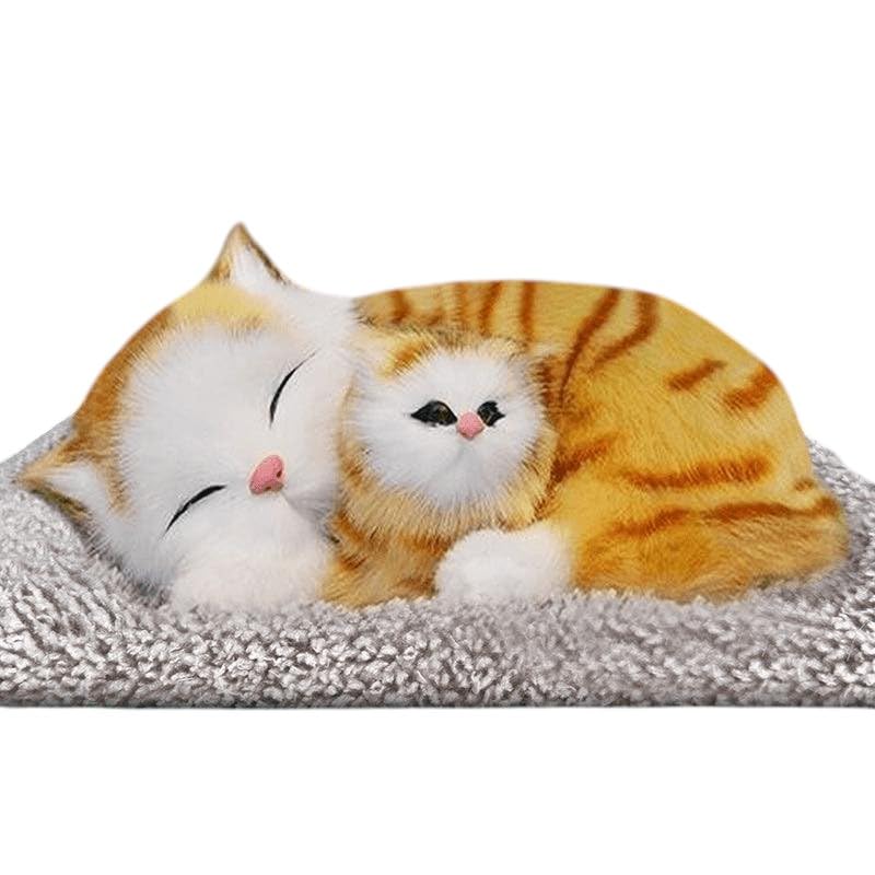 Image of Realistic Sleeping Cat Plush - Mother & Kitten Set, Soft Decorative Toy for Kids, Home & Car Decor, 25 x 20 cm (Orange Stripes)