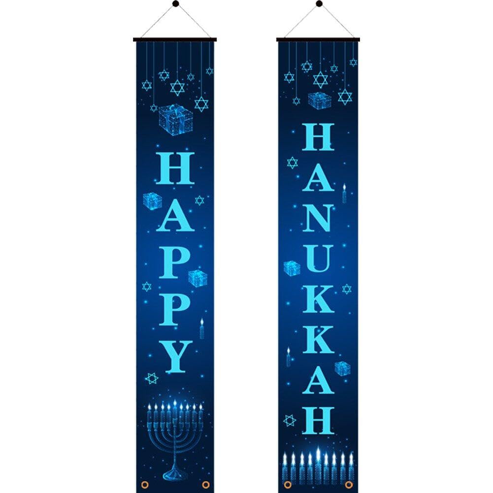 Hrippy Style2 Happy Hanukkah Door Porch Sign Banners Decorations Hanukkah Hanging Welcome Sign For Home Holiday Party Outdoor Decor