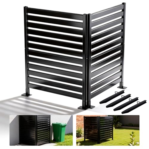 38 W x 48 H Double-Layer Privacy Fence 4-Panel Heavy Duty Wrought Iron Screen for Maximum Backyard Privacy - Also for AC Trash & Pool Enclosure