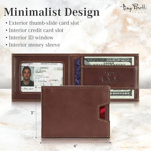 Tony Perotti Men's Italian Leather Ultra Slim RFID Wallet - Front Pocket Money Clip With Credit Card Slots and ID Window - Eco-Friendly Tanned Full Grain2