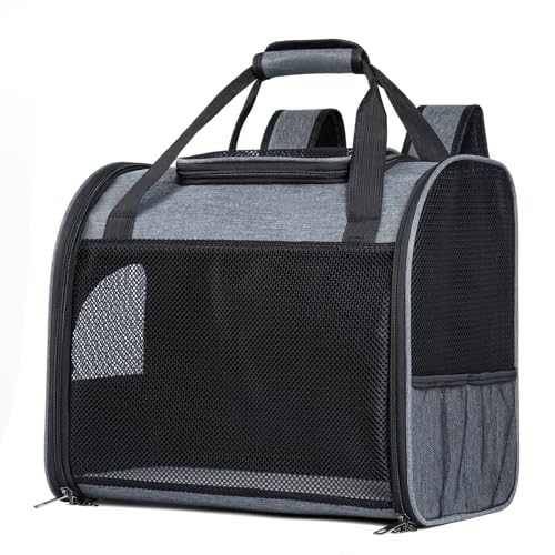 MAIYADUO Katzenrucksack mit Netzfenster - Faltbarer Haustierträger für Katzen & Kleine Hunde (4-8 kg) mit Reißverschluss-Sicherheitsverschluss, Sicherheitsleine, Ideal für Reisen & Spaziergänge