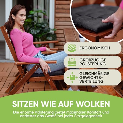 Gräfenstayn® 4er-Set Sitzkissen 40x40x3cm mit Haltebändern für Indoor und Outdoor mit Öko-Tex Siegel - (Graphite)