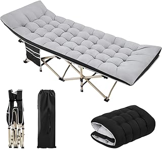 Yaheetech Feldbett mit Matratze Campingbett klappbar Gästebett mit Tragetasche & Seitentasche 191 x 67 cm Gartenliege bis 150 kg Belastbar, Grau Matratze+Schwarz Bett