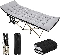Yaheetech Camping Bed with Mattress, Folding Guest Bed with Carry Bag & Side Pocket, 191 x 67 cm, Garden Lounger, Maximum Load 150 kg, Grey Mattress + Black Bed