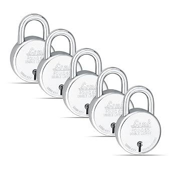 Link® 65mm New Round Padlocks 5Pcs Set | 50,000 Key Combinations | Made in India | Double Locking| Steel Body | Iron Lever | 3 Keys for Each Padlock