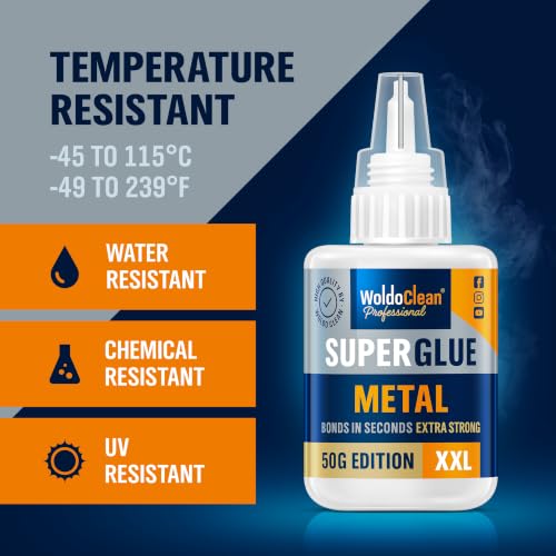 Image of WoldoClean Metal Super Glue 50g Extra Strong Adhesive - Heavy Duty Waterproof Bond for Stainless Steel, Aluminum, Iron, Copper, Heat Resistant