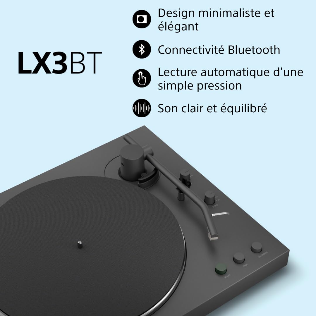 Sony PS-LX3BT Platine Vinyle Bluetooth Noir, Le Vinyle simplifié : élégant, sans Fil et sans Effort.
