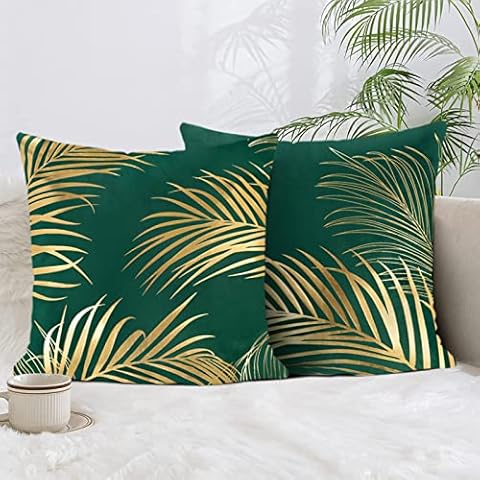 Bonhause Housse de Coussin Feuilles d'or Cover