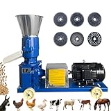 Dewinston 110V Feed Pellet Mill Machine with 4 Head Rollers Feed Pelletizer for Poultry Livestock Farm 5.5KW 2.5/3/4/5/6/8mm Grinding Discs 150-230KG/H
