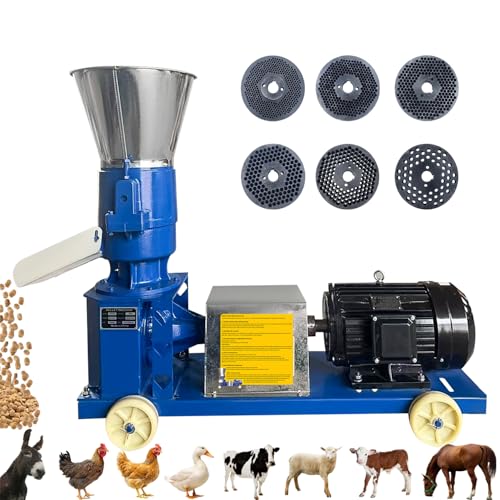 Dewinston 110V Feed Pellet Mill Machine with 4 Head Rollers Feed Pelletizer for Poultry Livestock Farm 5.5KW 2.5/3/4/5/6/8mm Grinding Discs 150-230KG/H