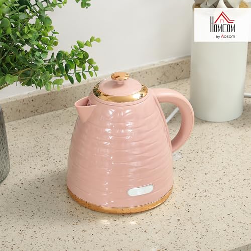 HOMCOM Electric Kettle 1.7L, Fast Boil, 3kW Cordless Water Kettle with Removable Washable Anti-scale Filter, UK Otter Thermostat, Auto Shut-off, 360° Swivel, BPA Free, Pink Water Ripple Texture - Image 3