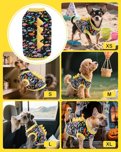 Image of CuteBone Dinosaur Costume Dog Shirt, Stretchy Velvet T-Shirt Clothes for Small Dogs, Soft & Breathable Pet Tee Outfit Cat Apparel for Daily Wear, Cozy Pullover Design Puppy Fashion COSBX01S