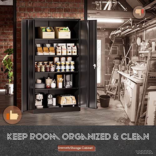 Greenvelly Metal Storage Cabinet, 72" Black Locking Storage Cabinets With Doors And 4 Shelves, Tall Tool Storage Cabinet For Garage, Steel Lockable File Cabinet Metal Locker For Home Office, Classroom #TOP2