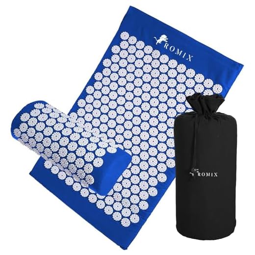 ROMIX Set de Esterilla Acupresion, Kit de Masaje con Esterilla Yoga, Almohada Acupuntura y Bolsa Transporte para Alivio del Dolor Espalda y Cuello, Reducción de Estrés, Relajación Muscular - Azul
