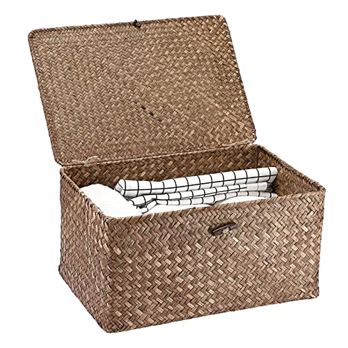 Hipiwe Wicker Shelf Baskets Bin with Lid, Handwoven...