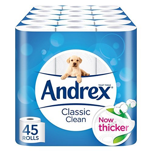 Andrex Classic White Toilet Roll Tissue Paper - 45 Rolls by Andrex