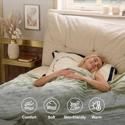 Image of IUUI Heated Blanket Electric King Dual Controller- 90x100 Inches Soft Flannel Heating Blanket,Fast Heating Blanket 6 Heating Levels & 2 Hours Auto Off ETL Certification(Sage Green, King 90 inch x 100 inch)